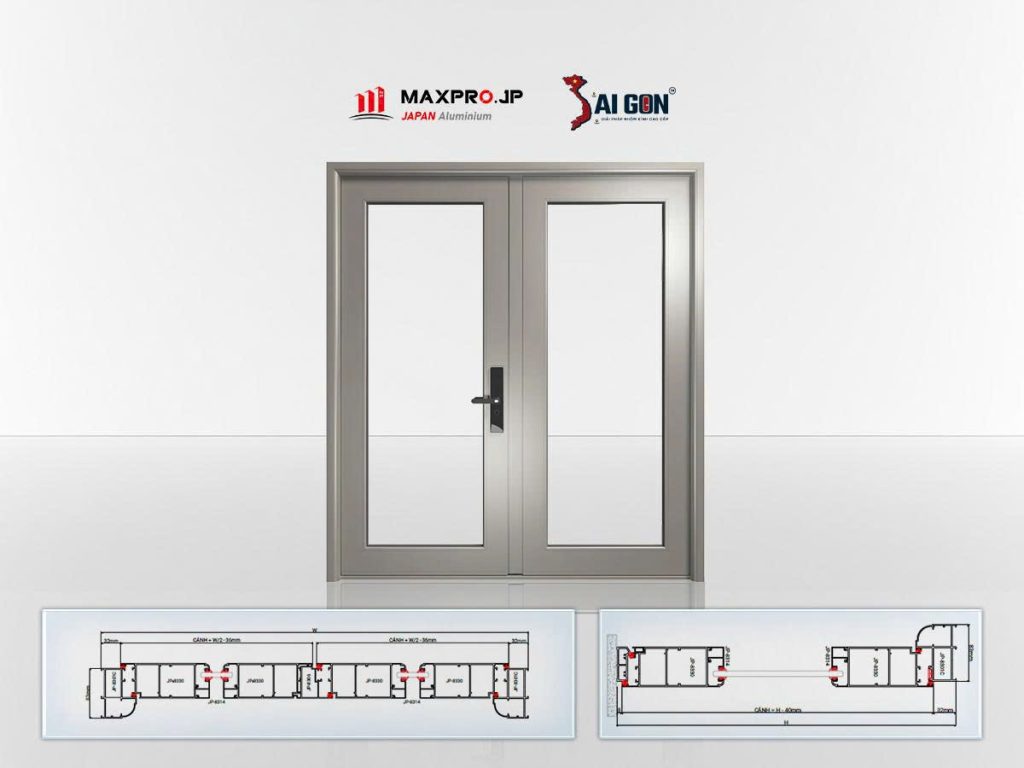 Cửa đi mở quay hai cánh lớn hệ R83 kết hợp khóa điện tử
