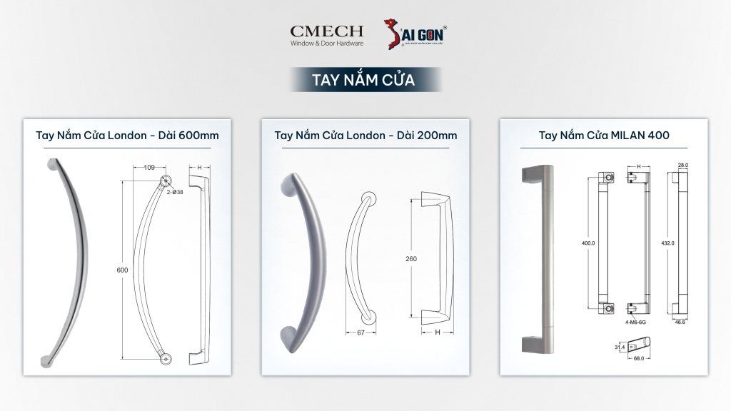 Tay nắm cửa Londo bền bỉ với nhôm đúc đặc nguyên khối chắn chắn.