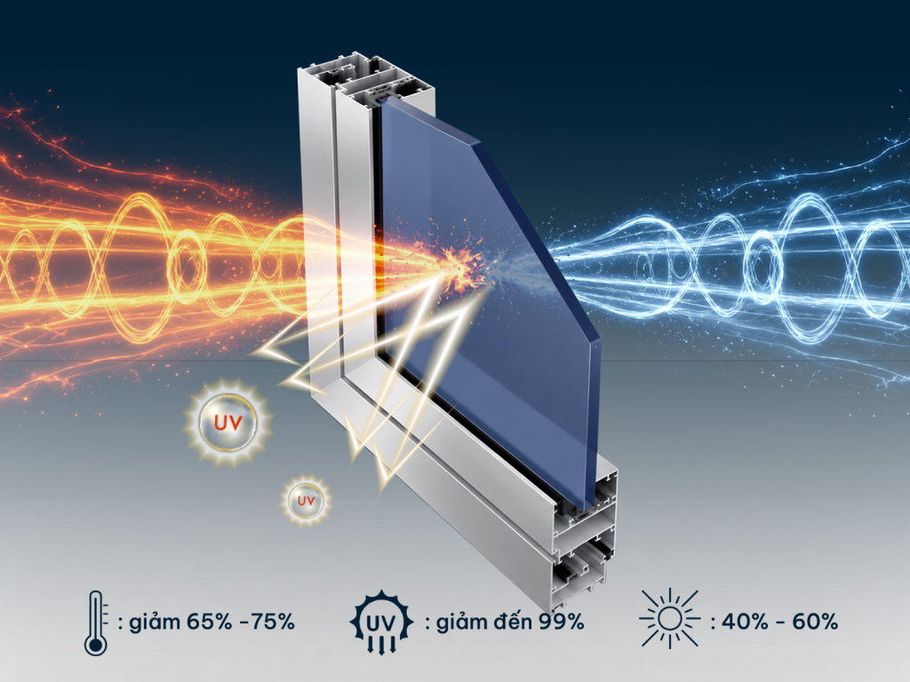 Kính Solar Control gần như loại bỏ hoàn toàn các tia UVA và UVB độc hại 