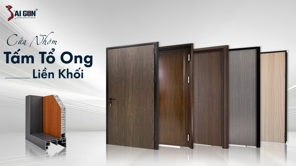 Cửa nhôm nguyên khối sở hữu kết cấu vững chãi với hai mặt nhôm tấm bao bọc lõi nhôm tổ ong